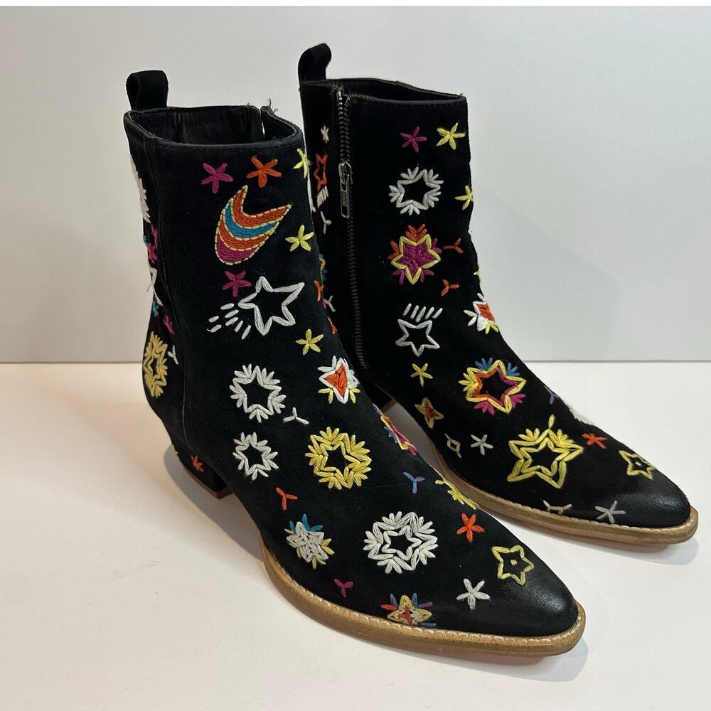 Free People Bowers Embroidered Western Ankle Boots Women’s EU 39 Black NWOB